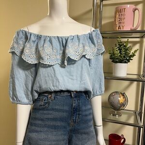 NWT - Time and Tru off the shoulder with eyelet details blouse - Size M